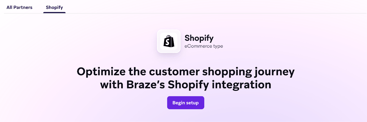 Shopify統合ページとボタンでセットアップを開始します。