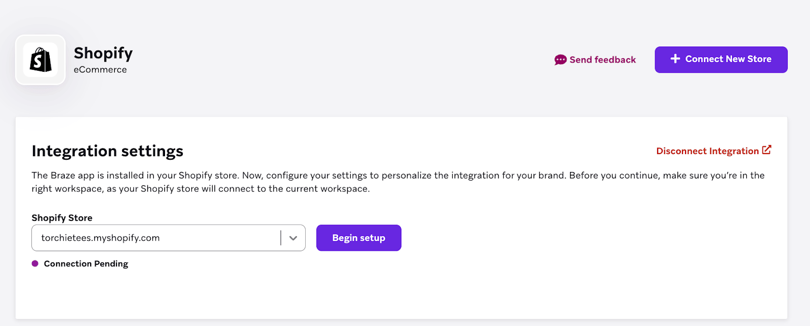 Shopifyインテグレーションページの"+ Connect New Store"ボタン。
