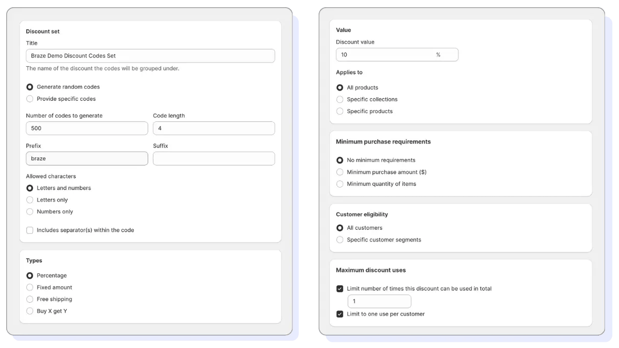 割引セットの設定オプション