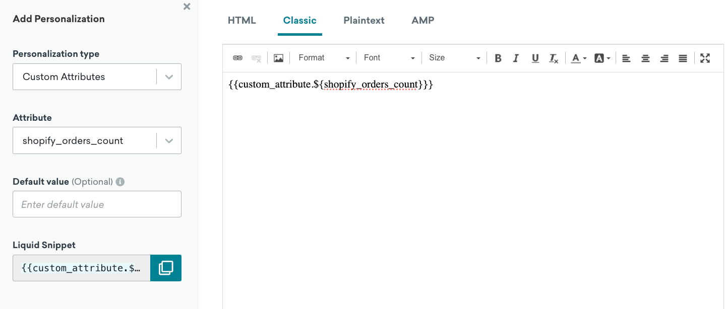 液体スニペットをメッセージにペーストする。
