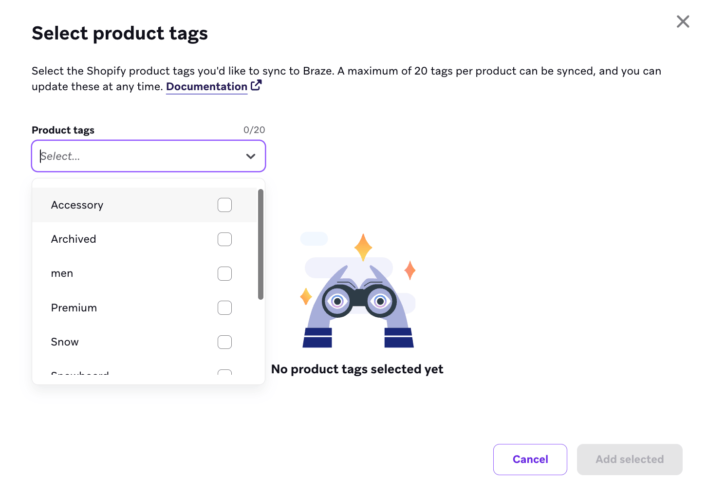 タグのセレクションが表示された商品タグ選択モーダル。