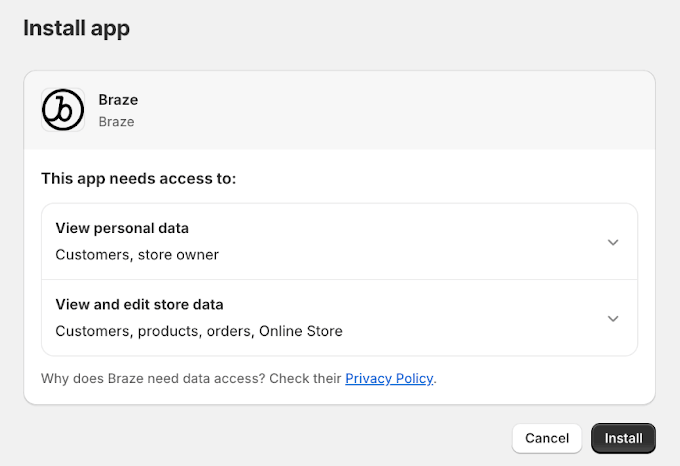 アプリケーションをインストールするボタンの付いたBraze アプリストアページ。
