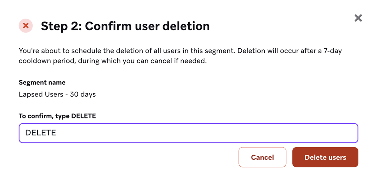 確認ボックスに「DELETE」と入力された確認ページ。