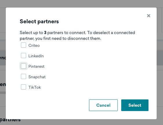 Brazeに接続するパートナーを 3 社まで選択できるオプション。