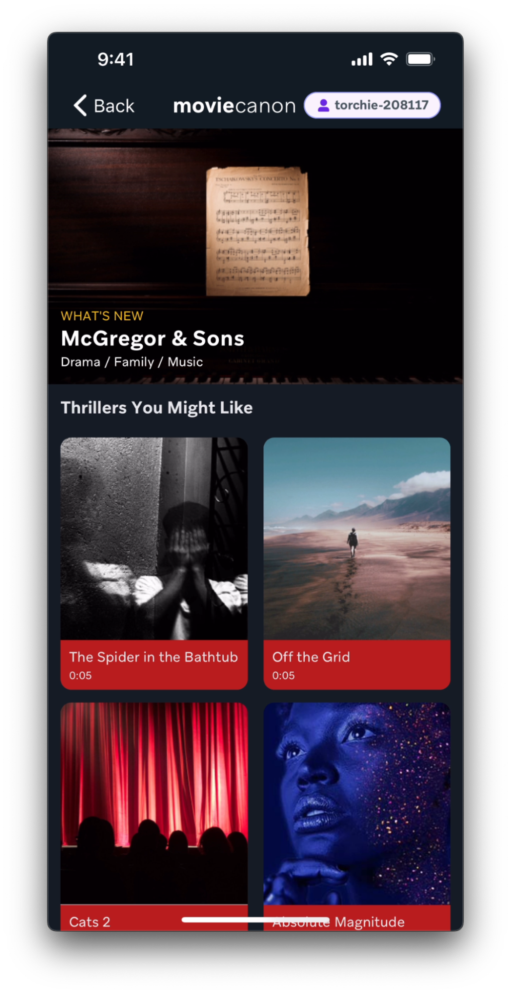 MovieCanonアプリでは、さまざまなスリラー映画を見ることができる。