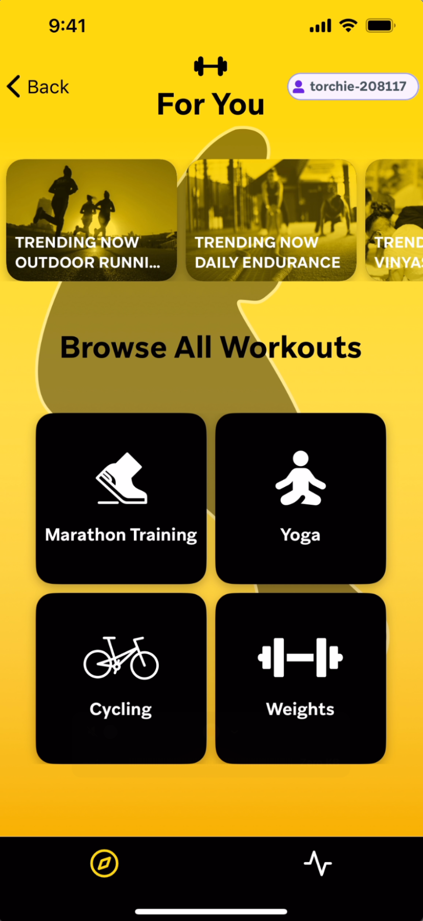 マラソントレーニング、ヨガ、サイクリング、ウェイトトレーニングのアイコンが並ぶステッピングトンのホームページ。