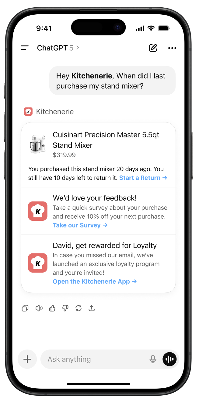 チャットGPTアプリに統合されたコンテンツカード。