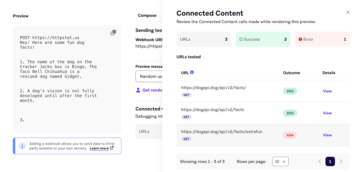 確認対象の3つのURLを含むConnected Content呼び出し。