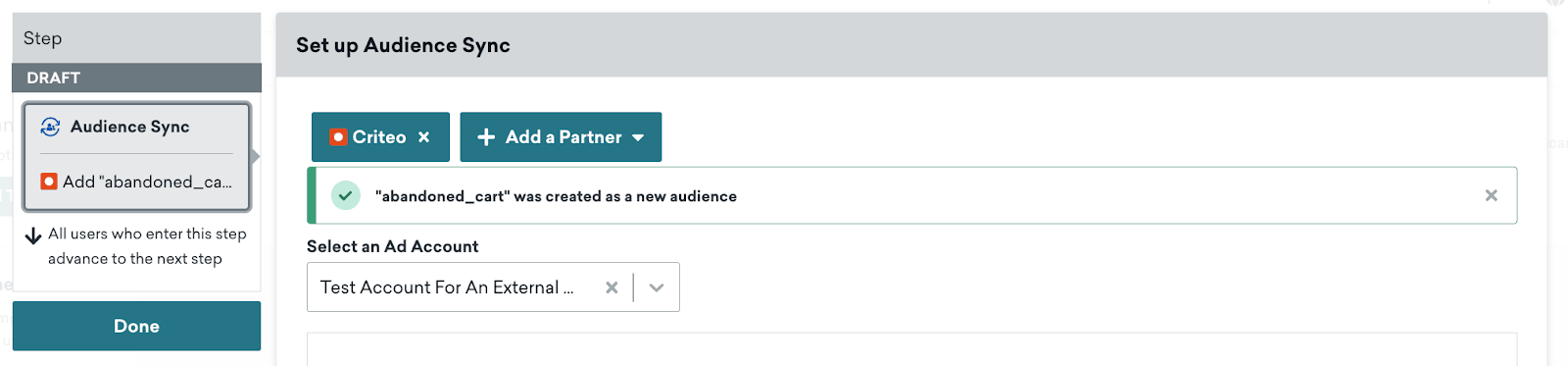 新しいオーディエンスがキャンバスコンポーネントに作成された後にアプリが鳴るという警告。