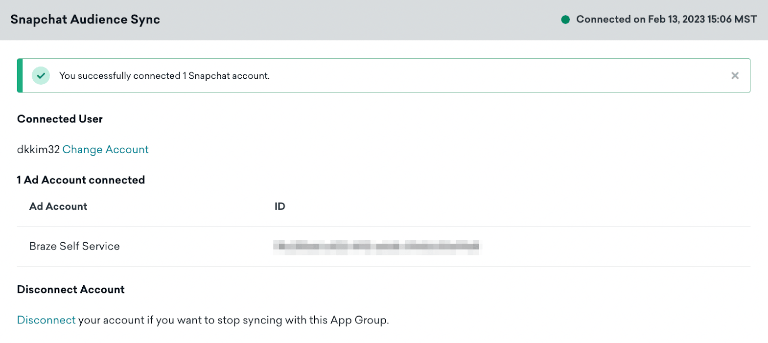 広告アカウントが接続されたことを示す更新後の Criteo テクノロジーパートナーページ。