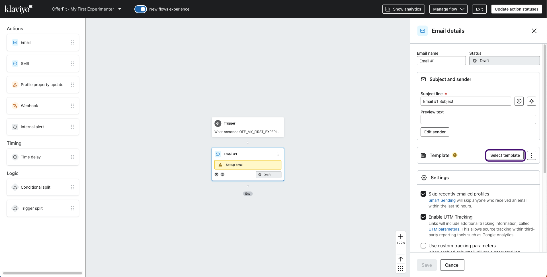 "メールの詳細 "セクションで "テンプレートを選択 "オプションを選択する。