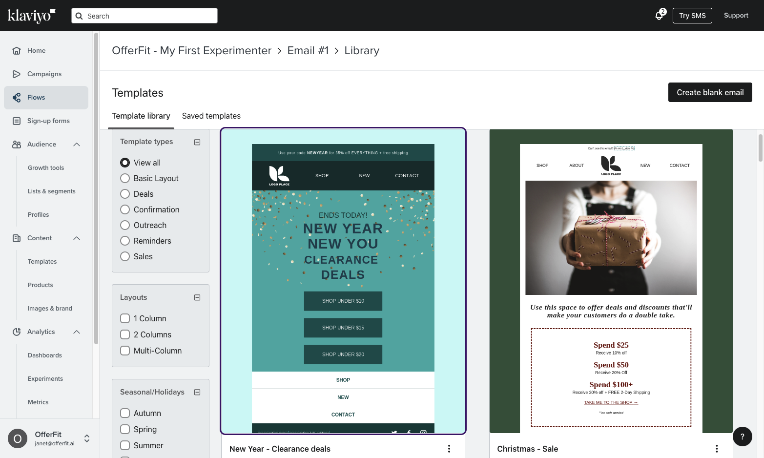 Klaviyoのベーステンプレートの例。
