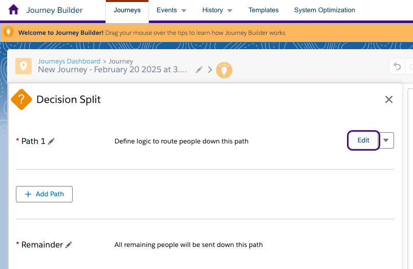 Decision "Edit"ボタンで詳細を分割します。