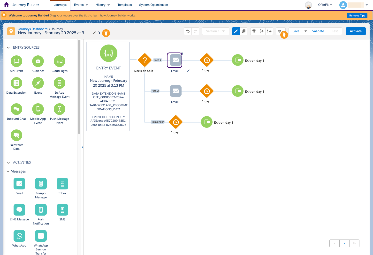 ジャーニーに追加された電子メールノード。