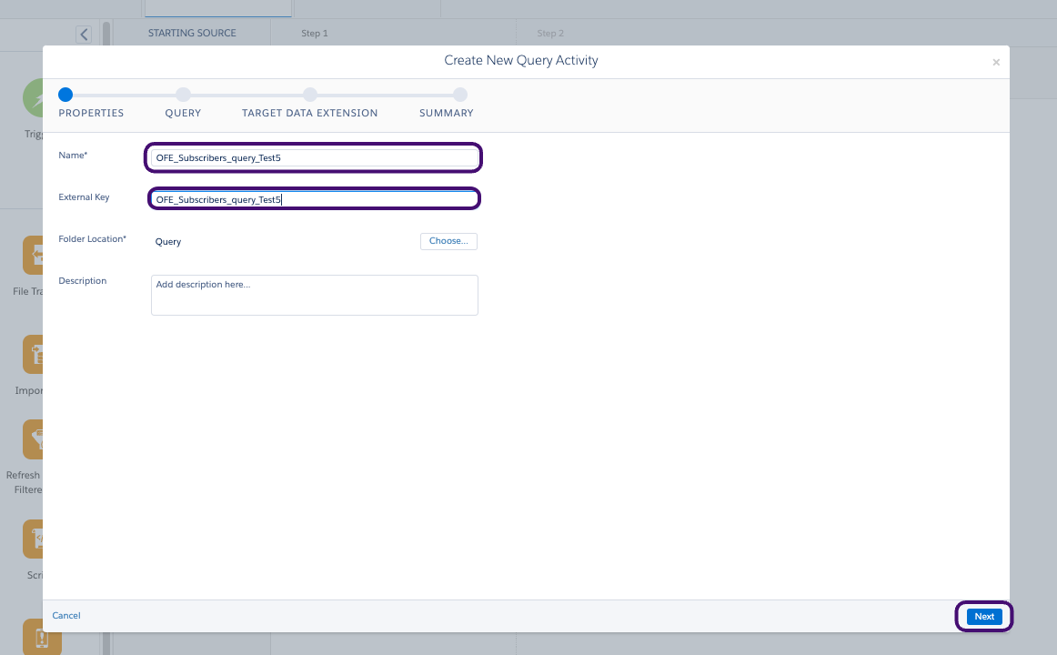 例"OFE_Subscribers_query_Test5" と外部キー。