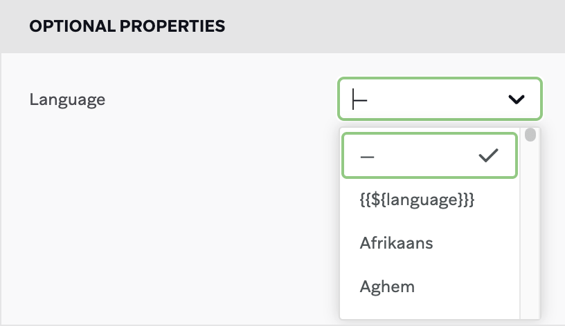 " Language" メールの値を設定します。