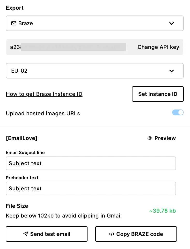 Email LoveプラグインからBrazeにテンプレートをエクスポートする。