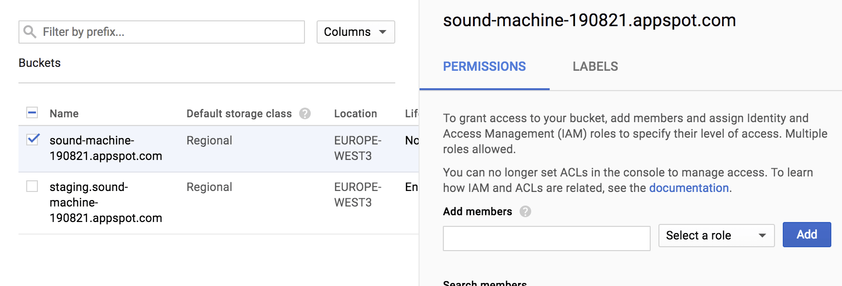 権限付きバケット。