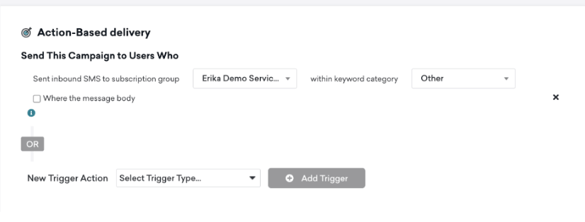2つ目のWebhookキャンペーンの「スケジュールされた配信」ページ。キーワードカテゴリーとして「その他」が選択されている。