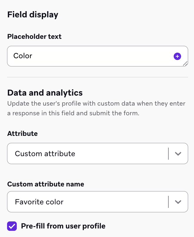 ユーザープロファイルデータから事前入力するオプションが表示されたランディングページのフォームフィールド設定。