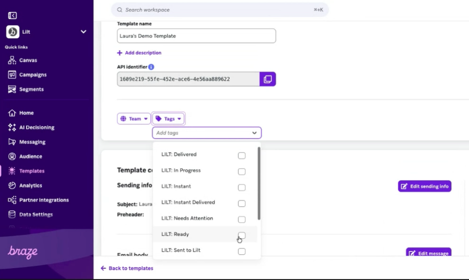 BrazeでLILTタグを設定する。