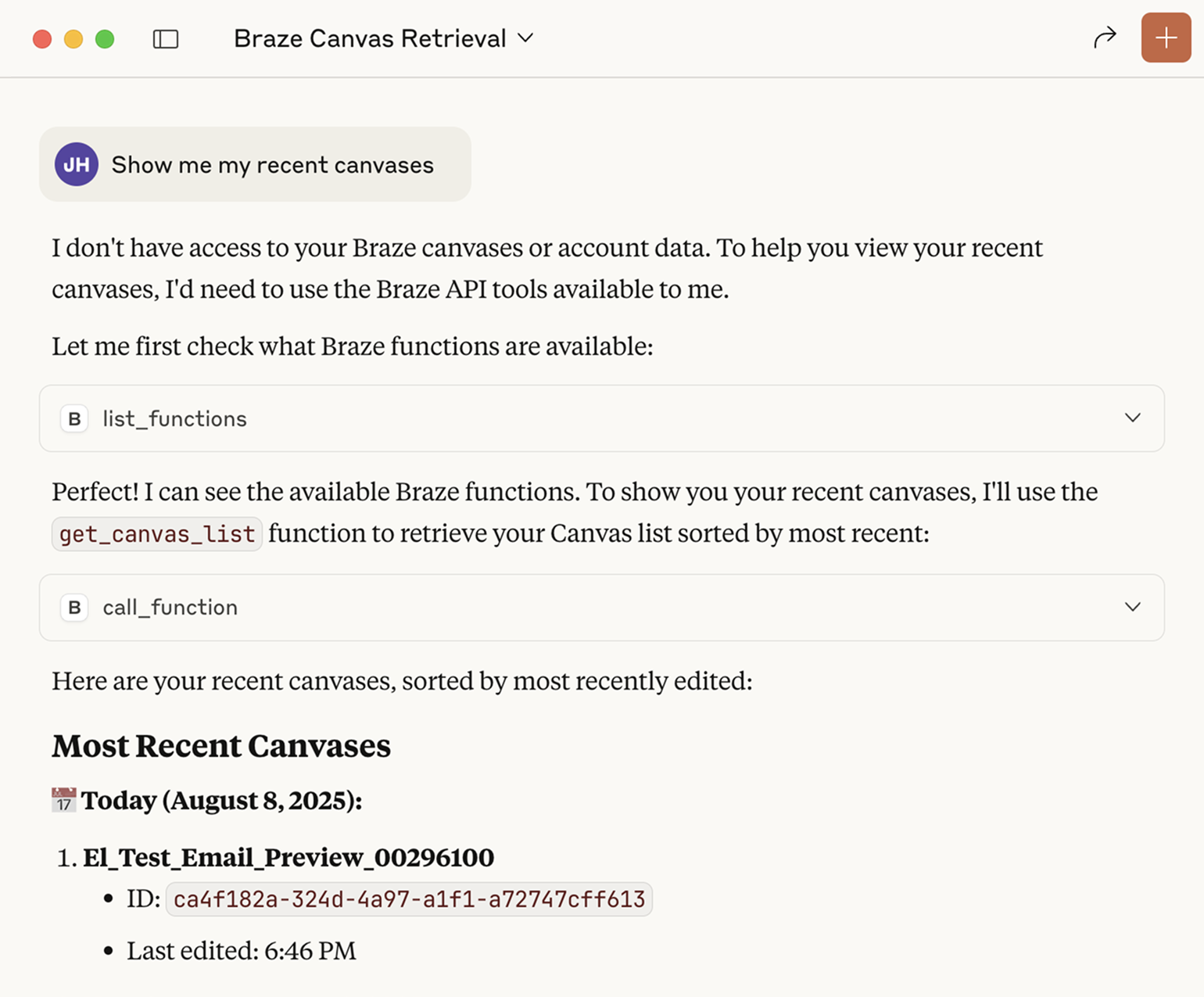 最近のキャンバスを見せてください」とクロードに尋ねられ、答えた。