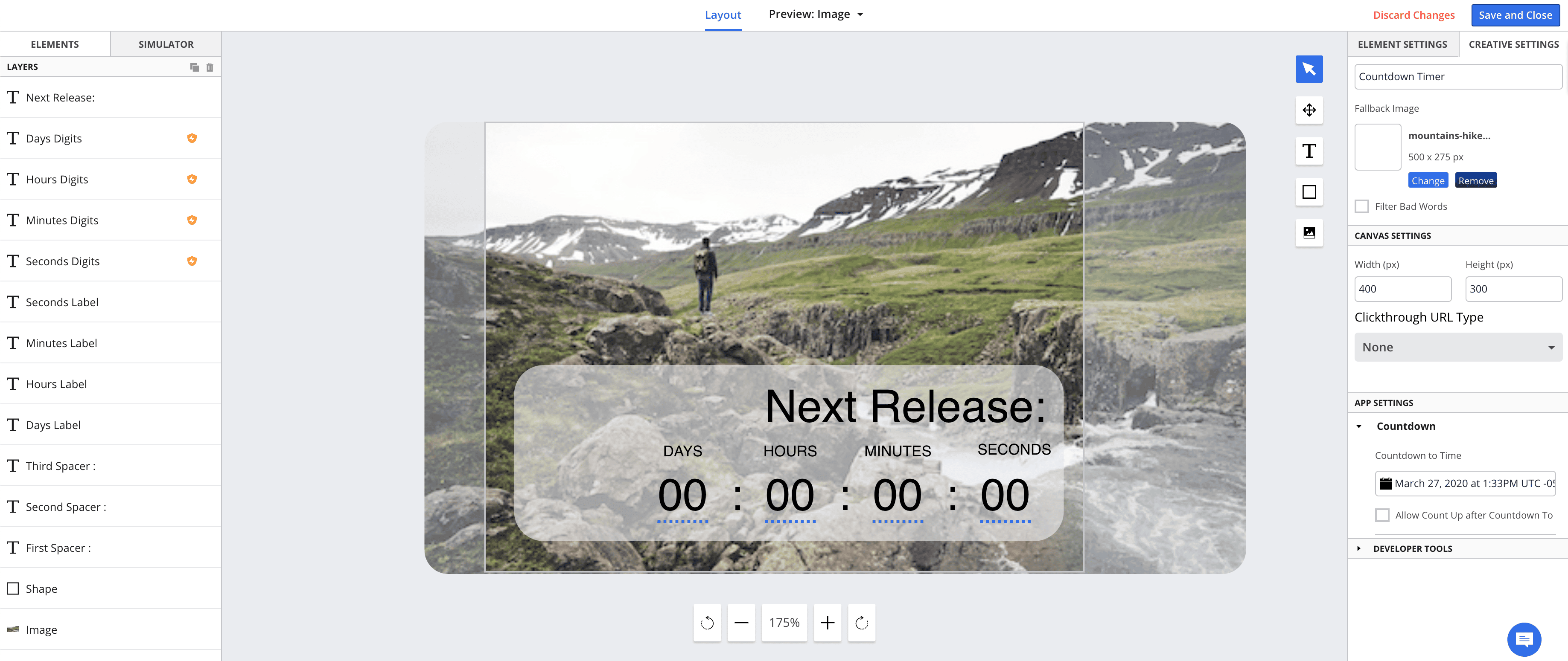 Movable Ink ブロックエディタには、カスタマイズ可能なさまざまな要素が表示されます。