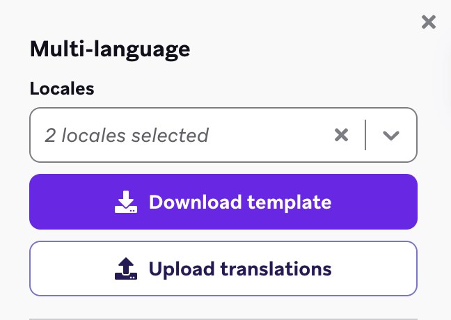 "多言語"テンプレートとアップロードの変換を読み込むするボタンがあるパネル。