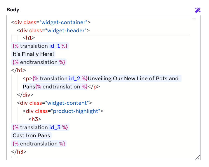 翻訳ID を持つ従来のエディタ。