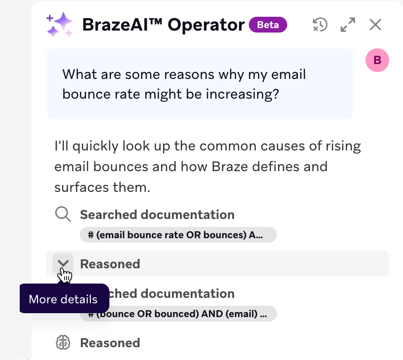 「推論」のドロップダウンがオペレータの回答方法の詳細とともに展開されている。