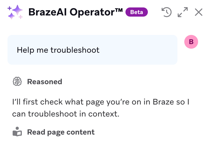 Operator レスポンスの折りたたまれた"Reasoned" ドロップダウン。