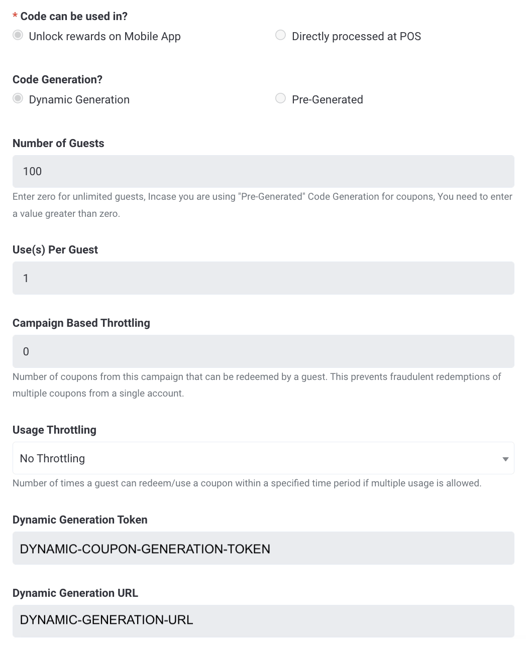 Punchhでクーポンキャンペーンを作成するためのフォーム。
