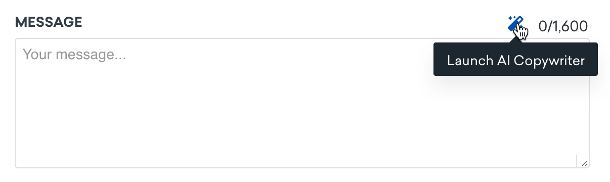 AIコピーライティングアシスタントを開封するアイコンが付いたメッセージ作成画面。