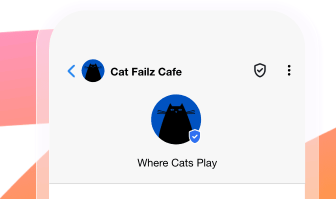 Cat Failz Cafe "というRCSメッセージのRCS検証済み送信者の例。