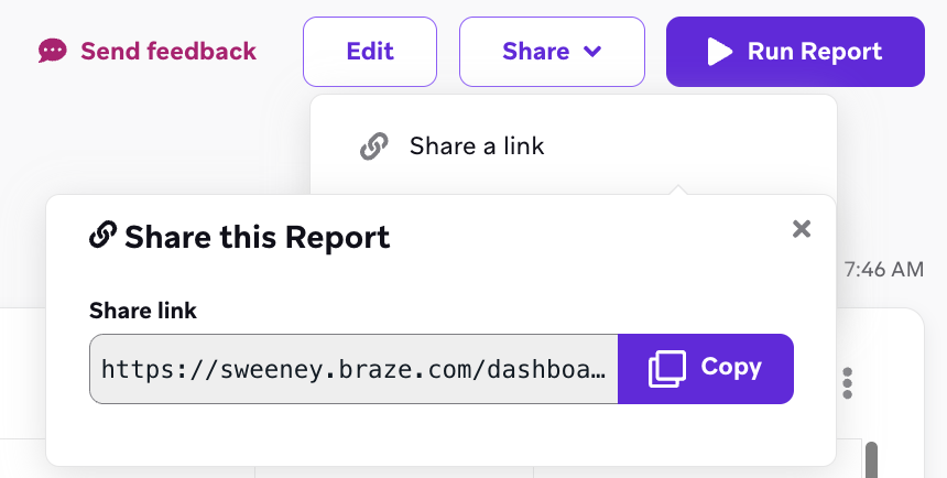 "リンクとクォート;ドロップダウンをレポートへのリンクと共有します。