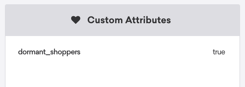 ユーザープロファイル内のカスタム属性セクションには、"dormant_shopper" "true "と記載されている。