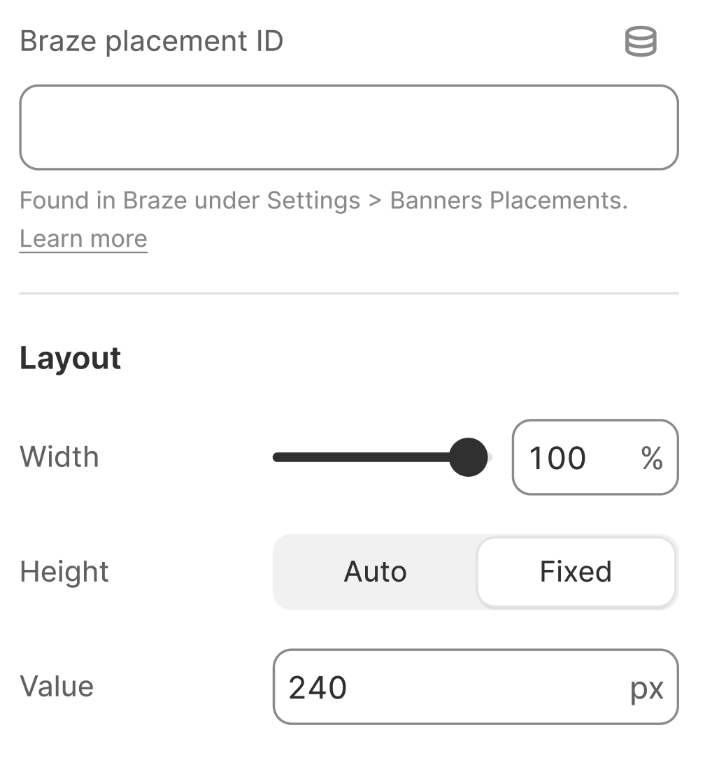 Shopifyテーマエディターのplacement_idフィールドがあるBrazeバナーアプリブロック設定。