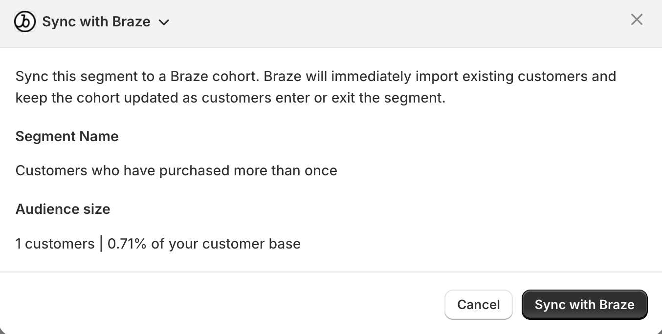 Brazeと同期するボタンが表示されたモーダル。