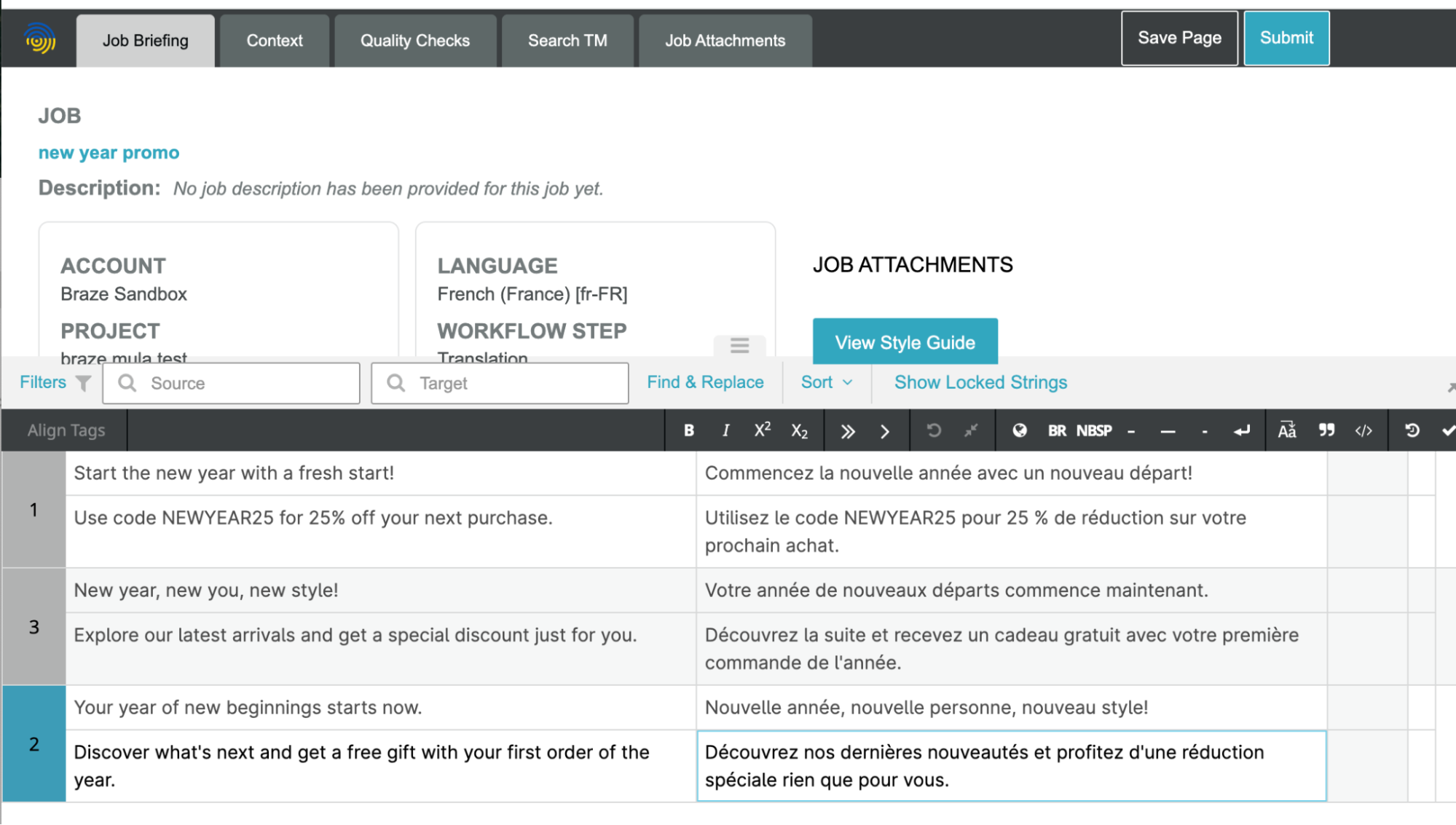 Brazeに訳文を提出する。