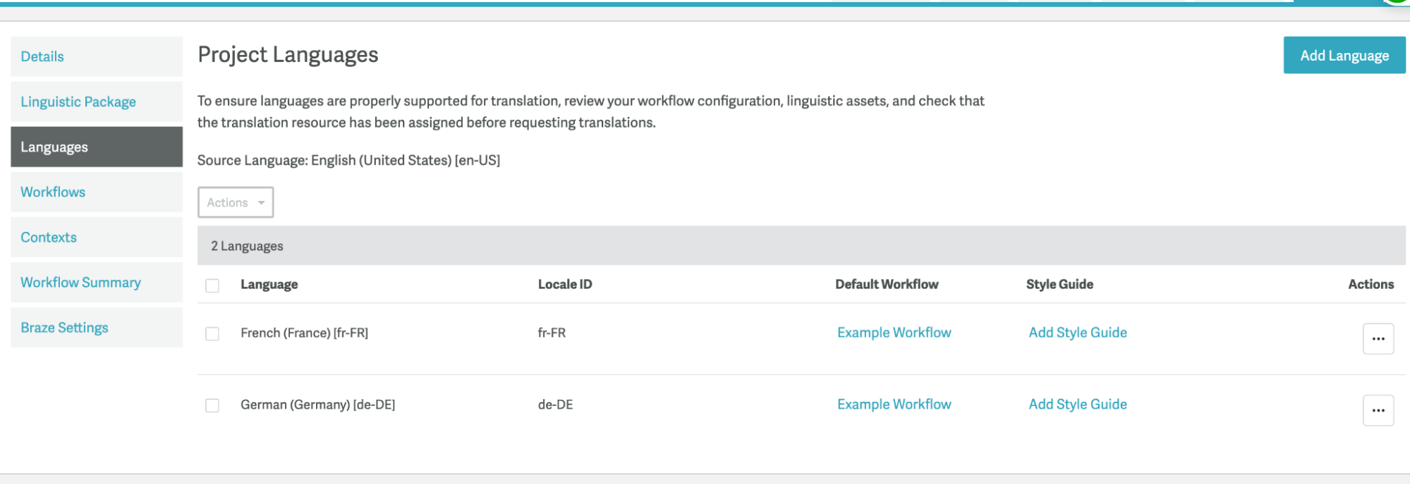 スマートリングプロジェクトランゲージのBrazeコネクション。
