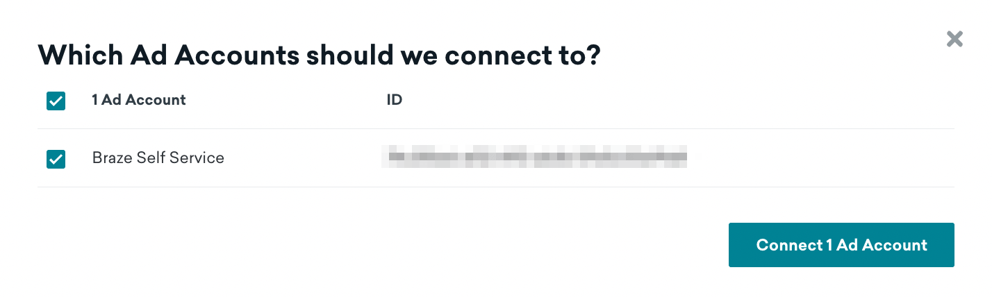 Snapchatに接続できる利用可能な広告アカウントのリストです。