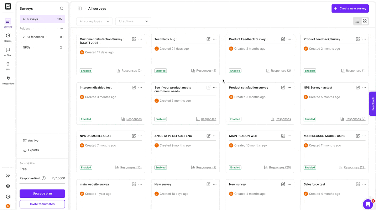 新しいアンケートを作成する」をクリックし、作成方法を選択する。