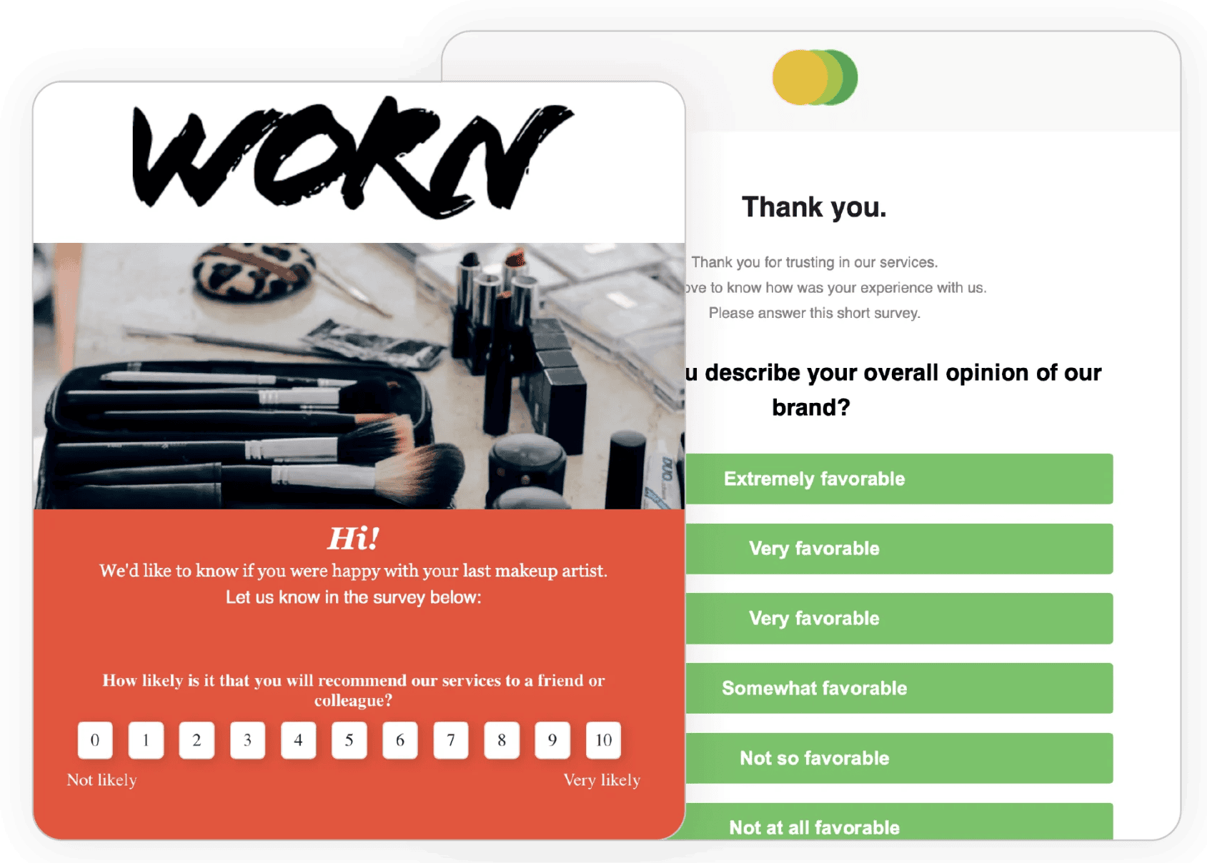 Braze のメールで埋め込み HTML アンケート (最初の質問) がどのように表示されるかを示す例。