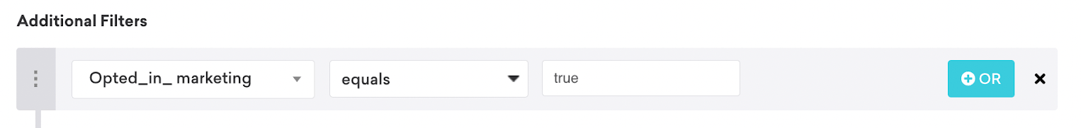 エントリーのオーディエンスが"opted_in_marketing" のキャンバスは "true "に等しい。