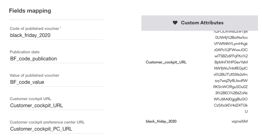 フィールドをカスタム属性にマップする