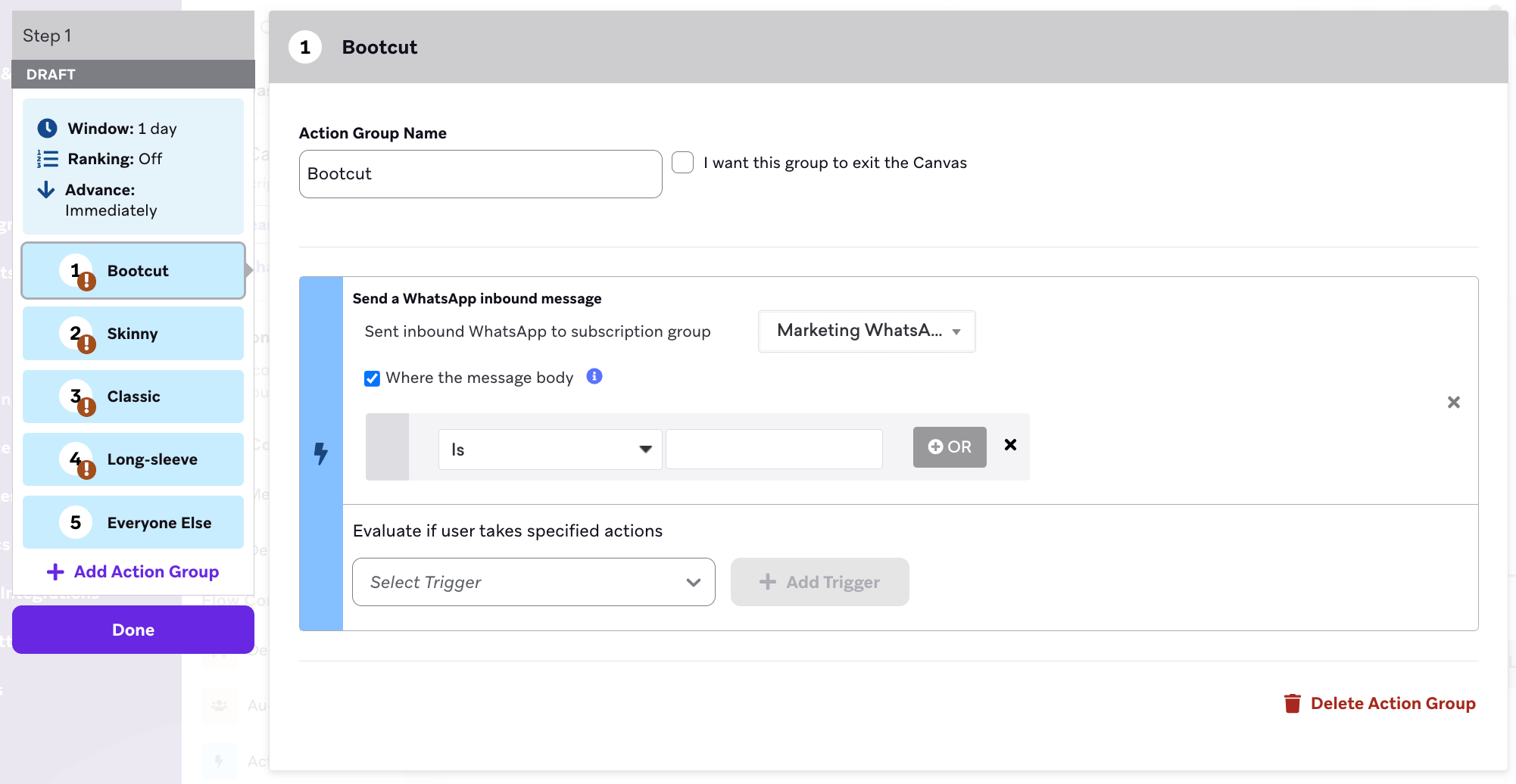 さまざまな服のスタイルに対応するグループを持つアクションパスのコンポーザー。
