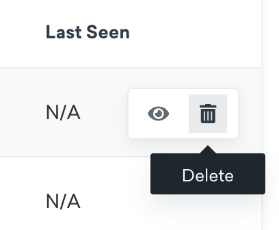 ゴミ箱のアイコンが強調表示され、「削除」を示す「最終閲覧日」という API キー。