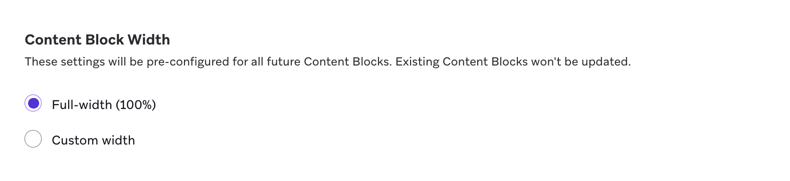 Content Blocks の幅が600pxに設定されている例。