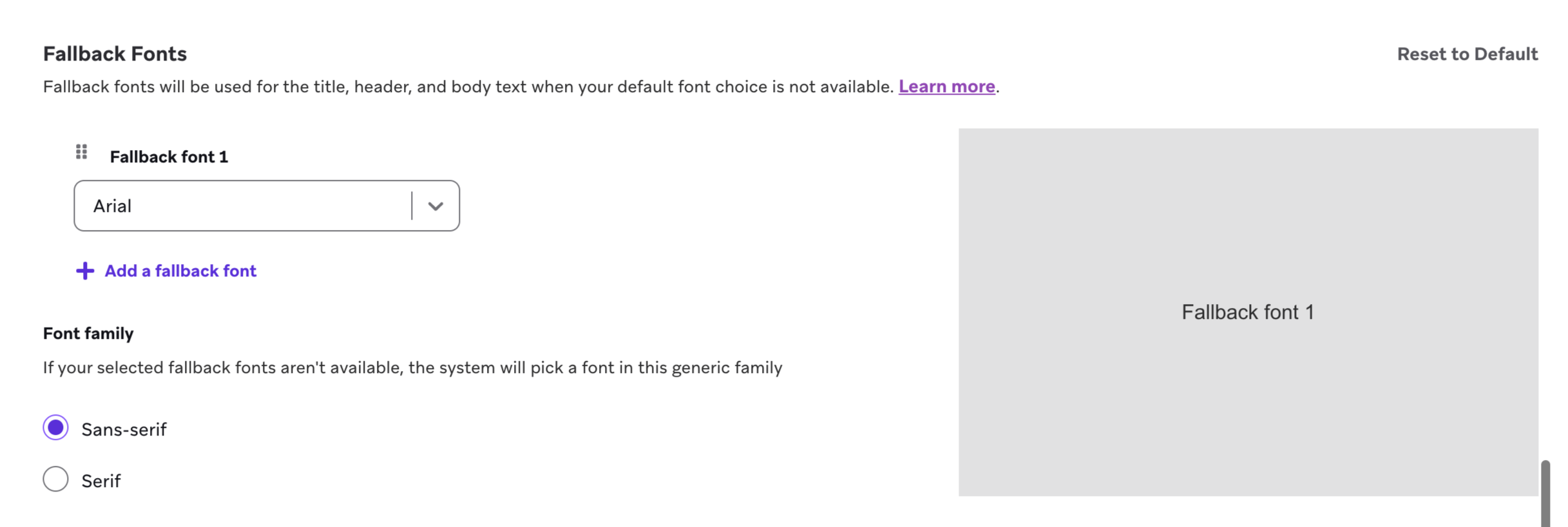 フォントファミリーが「Sans-serif」に設定された「Arial」のフォールバックフォントの例。