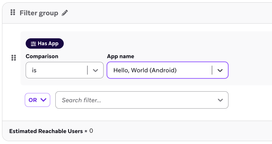 アプリ "Hello, World (Android)" を持つユーザー s のフィルター。